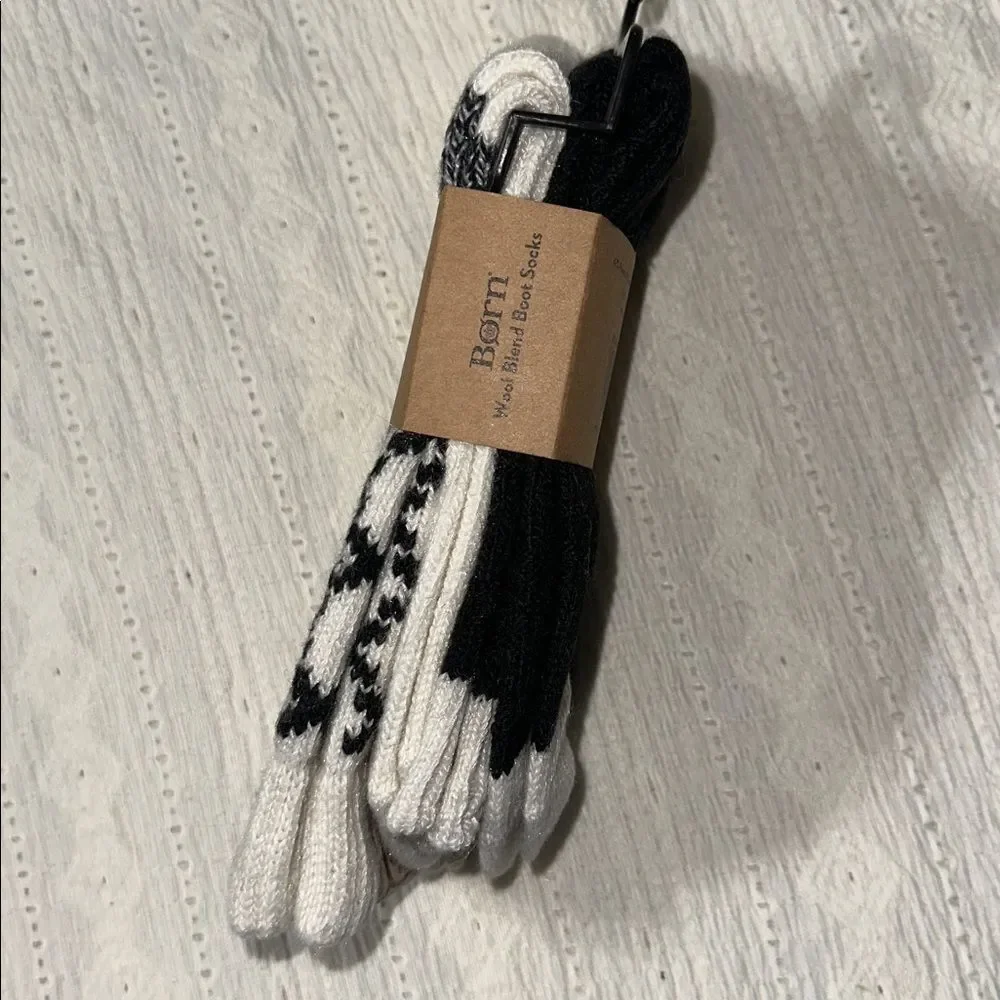 BORN Heather Black White US W 4-10 Texture Knit Pattern Boot Socks 2 Pack